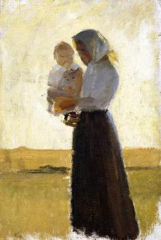 Anna Ancher : Young woman with her child on her arm